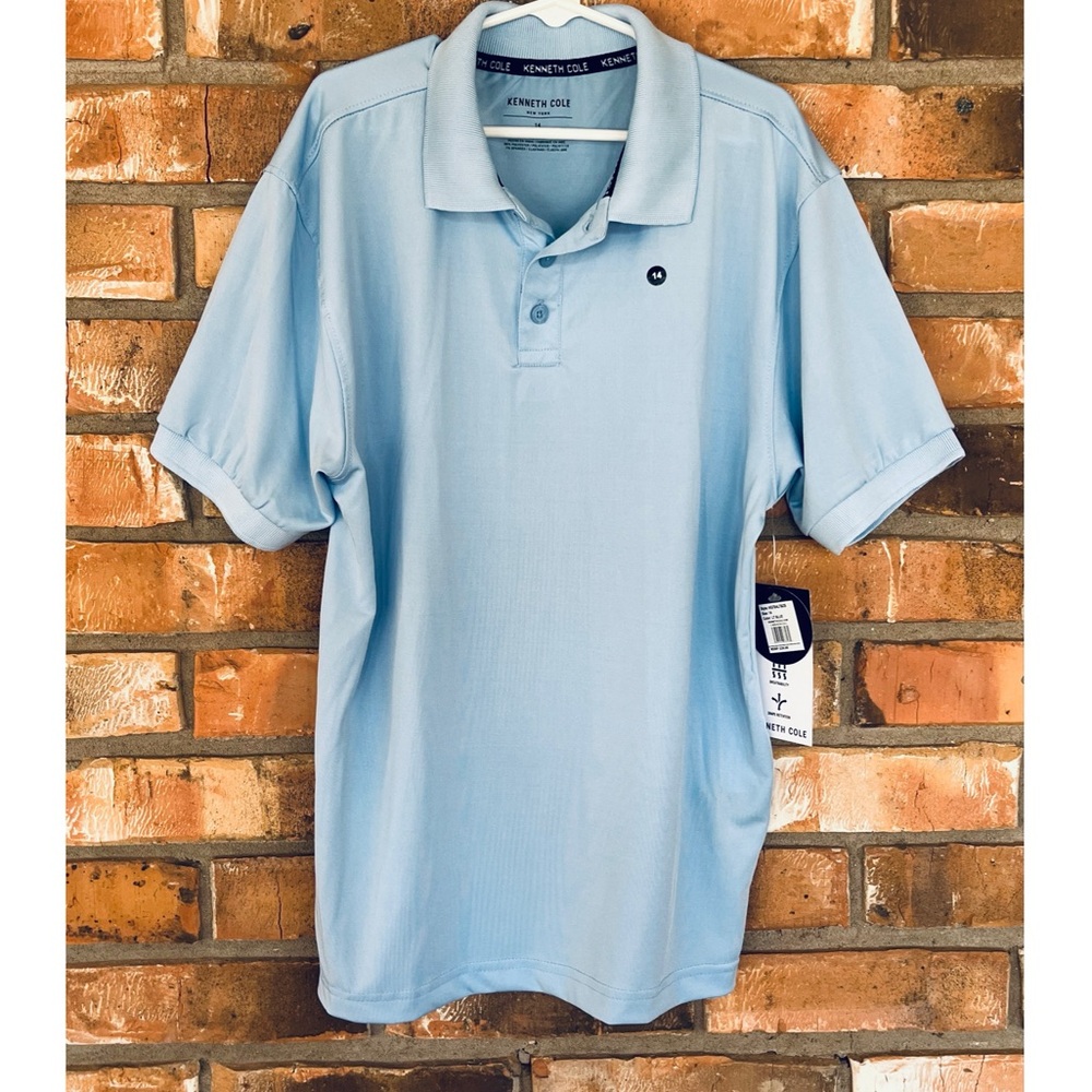 Kenneth Cole New York Boys Light Blue School Uniform Polo Shirt Size 14